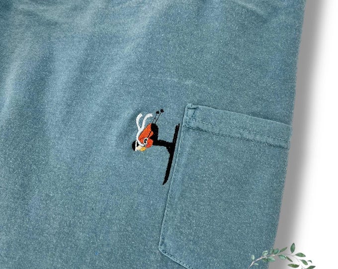 Embroidered Downhill Skier along pocket of Comfort Color long sleeve, Apres Ski, Embroidered in custom colors, available  in extended sizes