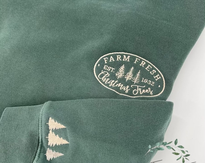Christmas Tree Farm Embroidered Crewneck, Vintage Christmas Sweatshirt, X-mas Embroidered Sweater