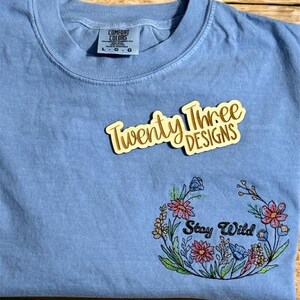 Embroidered Wildflower crewneck, stay wild comfort color tee, Mother’s Day gift, spring & summer garden appeal, plus sizes image 3