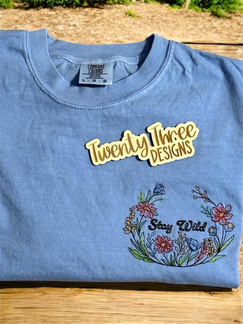 Embroidered Wildflower crewneck, stay wild comfort color tee, Mother’s Day gift, spring & summer garden appeal, plus sizes image 3