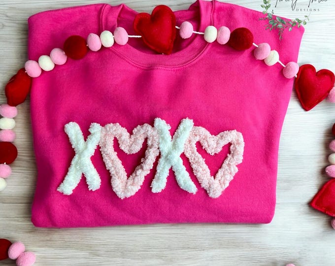 XoXo Embroidered Chenville Valentines Day Sweatshirt, perfect gift on Valentines for that  someone special, available in extended sizes