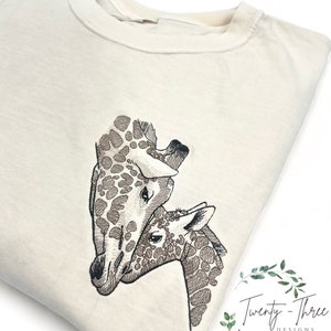 Black Shirt Embroidered with Graceful Giraffe Motif