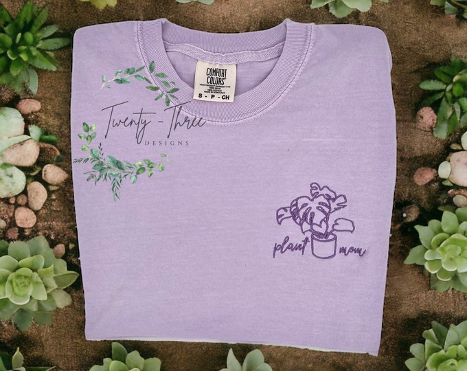 Plant mom embroidered t-shirt, Plant mom, Embroidery, Plant mom long sleeve, Plant mom crewneck, Plant lover, Plants, Extended sizes