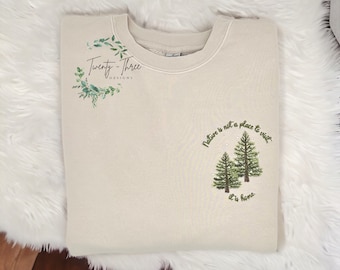 Geborduurde winterbomen, Geborduurde bomen, Kerstbomen, Kerstmis, Natuur, Natuur sweatshirt, Borduren, Geborduurd sweatshirt, Boom