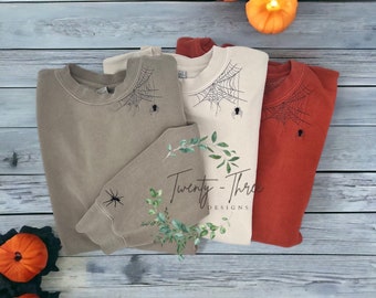 Embroidered spiderweb sweatshirt, Spiderweb sweatshirt, Halloween sweatshirt, Halloween, Embroidered Spiderweb, Spooky Season, Spiderweb,