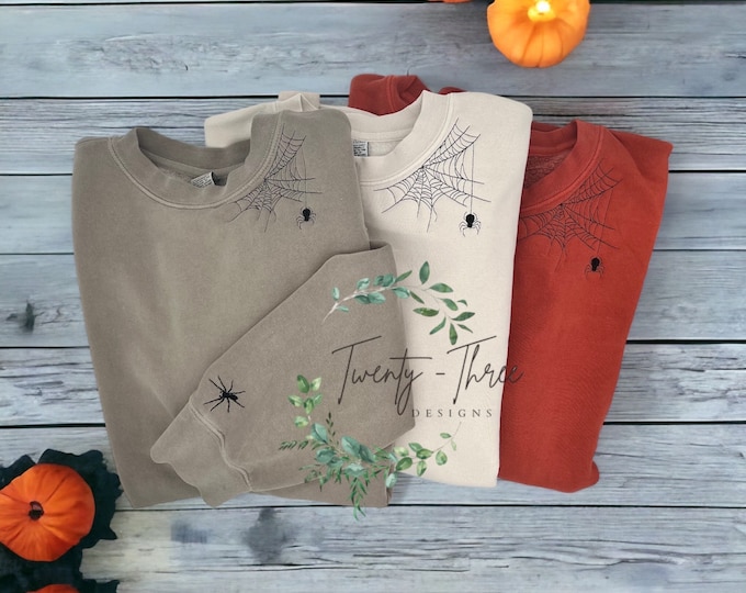 Embroidered spiderweb sweatshirt, Spiderweb sweatshirt, Halloween sweatshirt, Halloween, Embroidered Spiderweb, Spooky Season, Spiderweb,