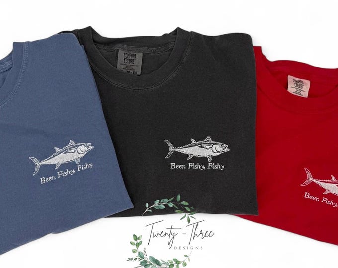 Dad Embroidered Beer fishing shirt, Father’s Day, birthday gift, funny Beer Fishy Fishy comfort color cotton tee, avail in extended sizes