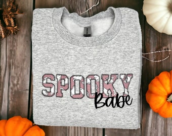 Embroidered crewneck, Embroidered Halloween sweatshirt, Spooky Babe, Spooky Babe sweatshirt, Spooky Season, Halloween, Embroidery, Fall