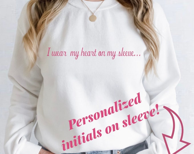 Embroidered sweatshirt, Customized mama sweatshirt, Mother's Day gift, I wear my heart on my sleeve, gift for mom, crewneck, Mother's Day