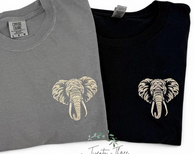 Embroidered Elephant t-shirt, comfort color African embroidered elephant, available in  extended sizes