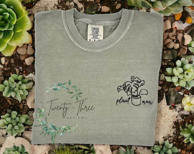 Plant mom embroidered t-shirt, Plant mom, Embroidery, Plant mom long sleeve, Plant mom crewneck, Plant lover, Plants, Extended sizes