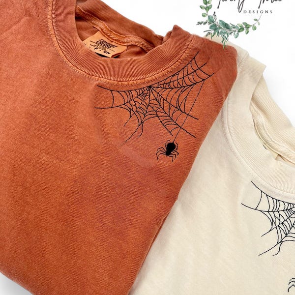 Camiseta de araña bordada, camiseta de Halloween, temporada espeluznante, camiseta de araña, Halloween, tallas extendidas, bordado, colores cómodos, araña