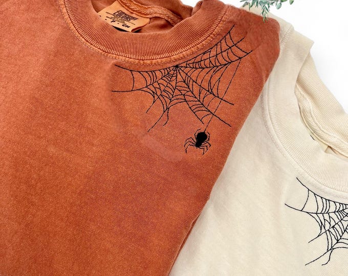 Embroidered Spider shirt, Halloween tshirt, Spooky Season, Spider shirt, Halloween, Extended sizes, Embroidery, Comfort colors, Spider