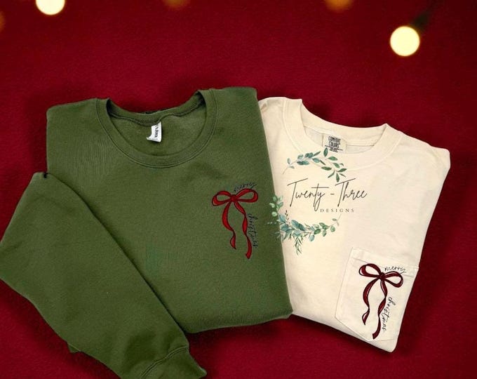Cozy  Christmas Sweatshirt /short sleeve  Tee – Holiday Coquette Bow with writing| Perfect Christmas Gift for everyone| Unisex | plus sizes