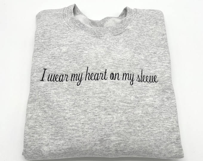 Embroidered sweatshirt, Customized mama sweatshirt, Mother's Day gift, I wear my heart on my sleeve, gift for mom, crewneck, Mother's Day