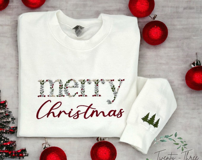 Embroidered Merry Christmas sweatshirt, Merry Christmas, Xmas sweatshirt, Christmas sweatshirt, Christmas, Embroidery, extended sizes,