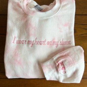 Embroidered sweatshirt, Customized mama sweatshirt, Mother&#39;s Day gift, I wear my heart on my sleeve, gift for mom, tie dye sweatshirt,