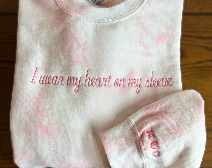 Embroidered sweatshirt, Customized mama sweatshirt, Mother's Day gift, I wear my heart on my sleeve, gift for mom, tie dye sweatshirt,