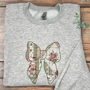 Embroidered  Quilted Coquette Bow - Sweater & t-shirt style , vintage Mothers Day gift, available in extended sizes
