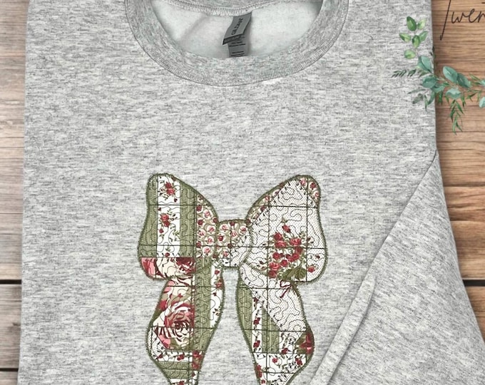 Embroidered  Quilted Coquette Bow - Sweater & t-shirt style , vintage Mothers Day gift, available in extended sizes