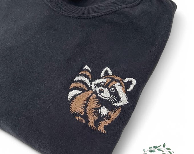 Embroidered Raccoon T-Shirt, Embroidered homemade animal  tee gift, cute Comfort colors tee, unisex crewneck, plus sizes, multiple colors