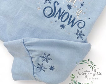 Let it Snow embroidered Comfort Color long sleeve shirt, winter snowflake holiday shirt, Family Christmas shirts, plus size available.