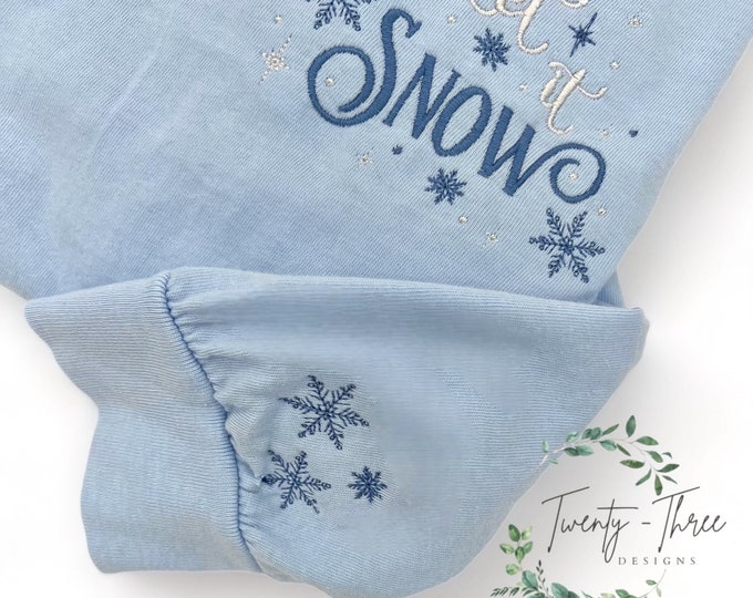 Let it Snow embroidered Comfort Color long sleeve shirt, winter snowflake holiday shirt, Family Christmas shirts, plus size available.