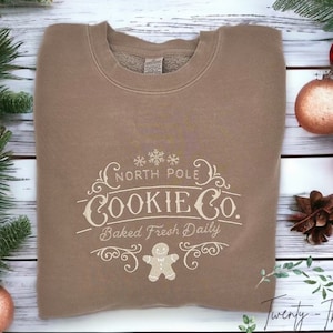 North Pole Cookie Co. Embroidered Sweatshirt, Vintage X-mas Crewneck, Trendy Christmas Sweatshirt , Plus Sizes Available