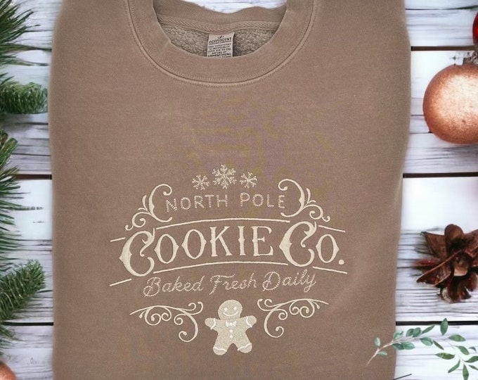 North Pole Cookie Co. Embroidered Sweatshirt, Vintage X-mas Crewneck, Trendy Christmas Sweatshirt , Plus Sizes Available