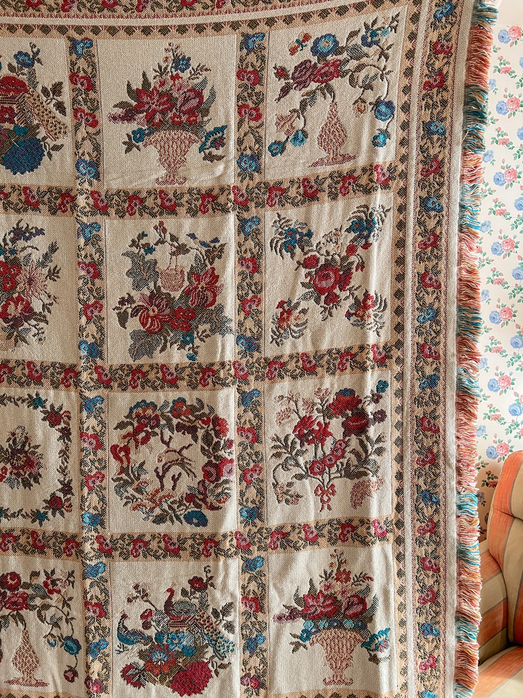 Vintage Triple Woven Afghan Throw Bedspread Blanket Wall Etsy