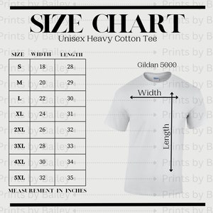 Gildan 5000 Unisex Heavy Cotton Tee Size Chart | Gildan 5000 | Sweatshirt Size Chart | Store Graphics | Simple Store Graphic