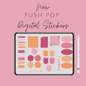 Aesthetic DIGITAL Stickers, digital quote stickers, PUSH POP GoodNotes Stickers, digital journal stickers, goodnotes sticker pack