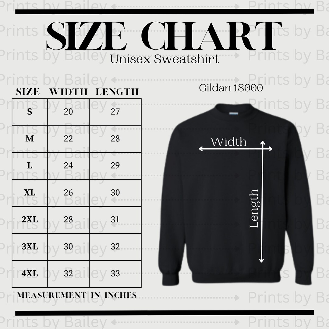 Gildan 18000 Unisex Sweatshirt Size Chart Gildan 18000 Sweatshirt Size ...