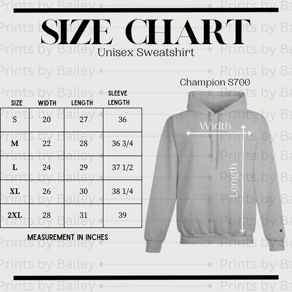 Champion S700 Unisex Sweatshirt Size Chart | Champion S700