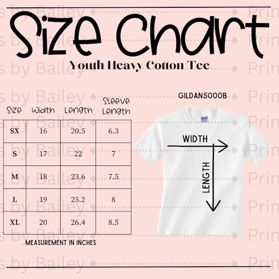Gildan 5000B *pink* Size Chart Heavy Cotton Tee Gildan 5000B