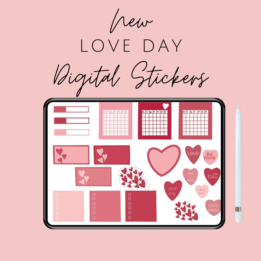 Aesthetic DIGITAL Stickers, Digital Quote Stickers, Bright LOVE DAY