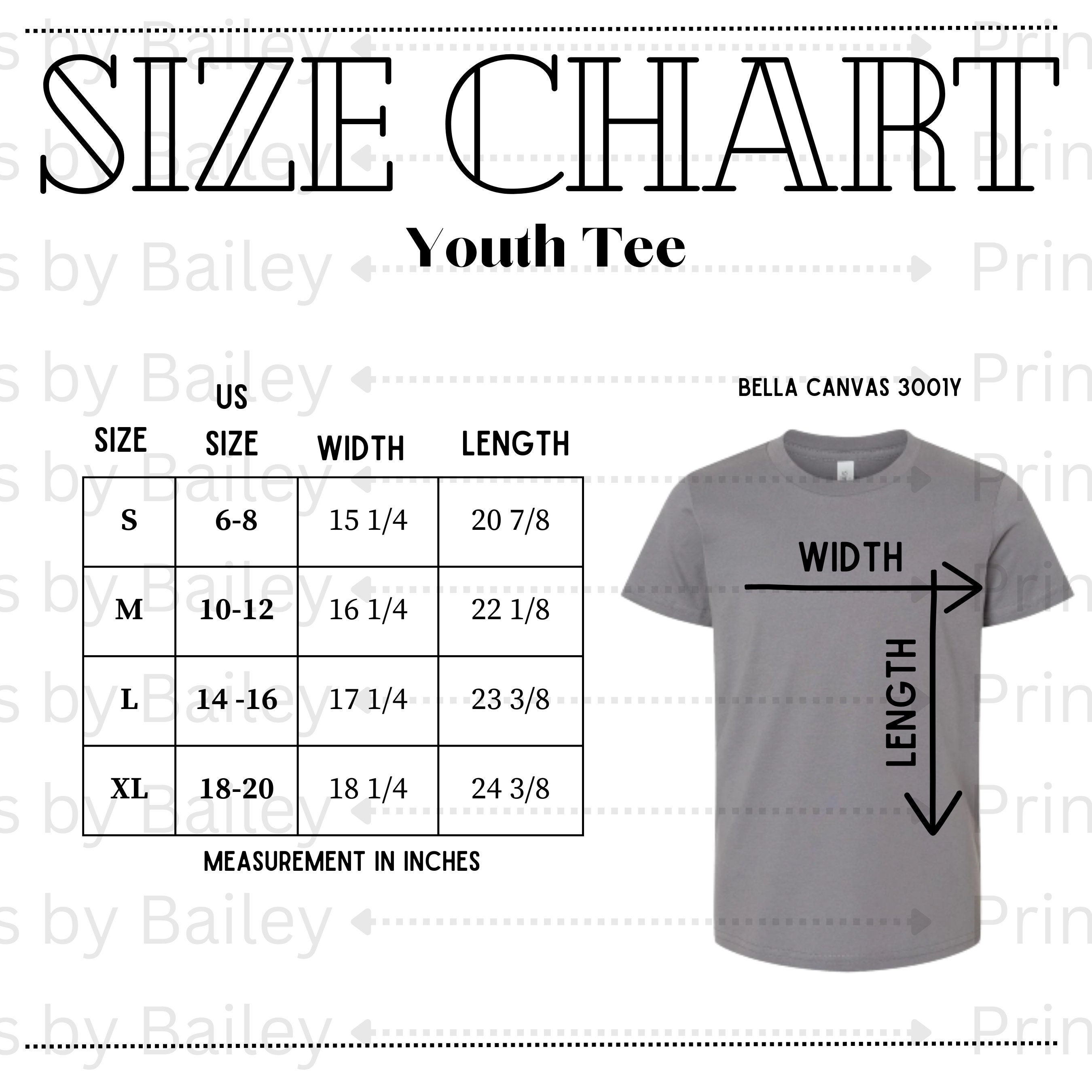 Bella Canvas Youth Tee Size Chart Bella Canvas 3001Y Youth Tee Store