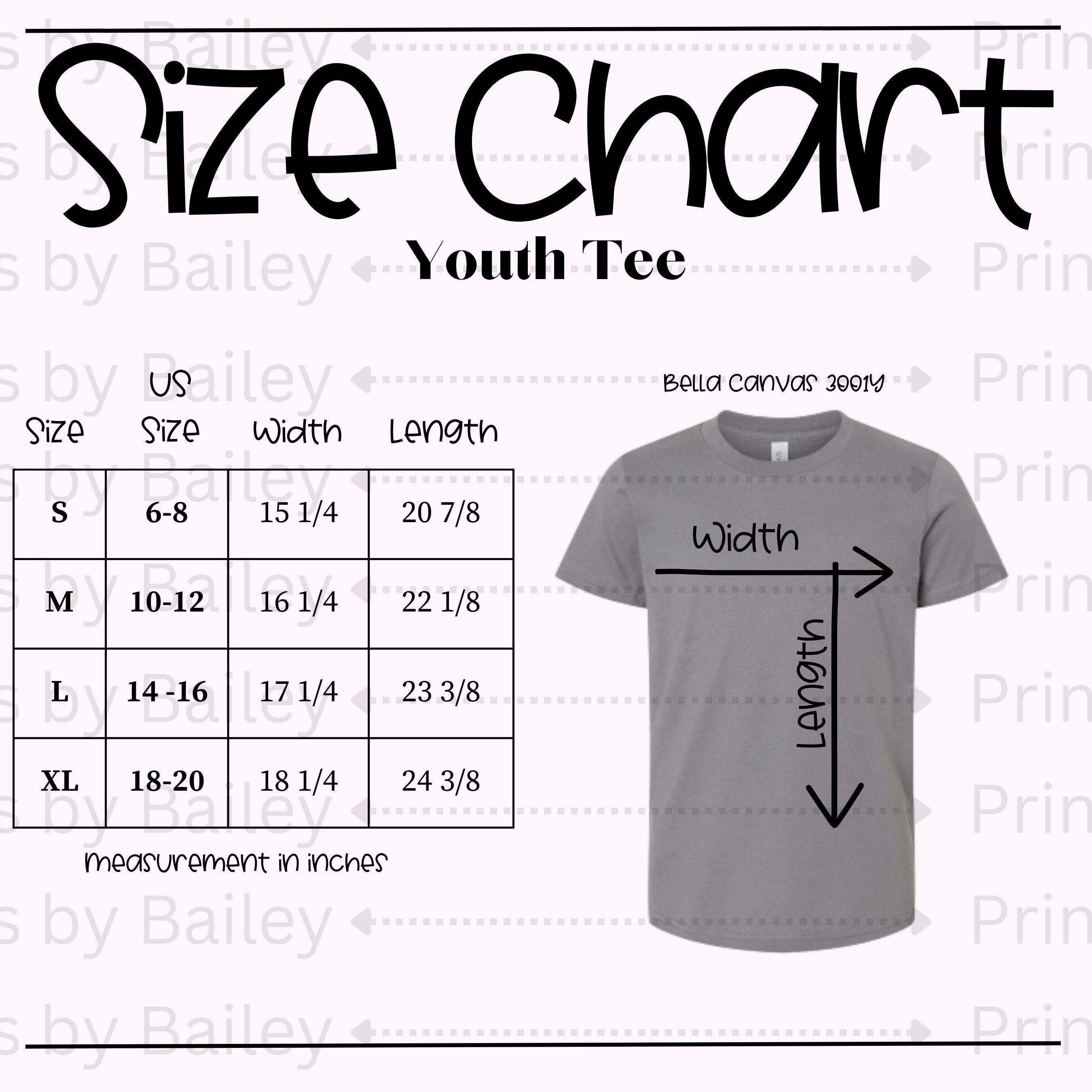Bella Canvas Youth Tee Size Chart pink Bella Canvas 3001Y Youth Tee ...