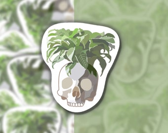 Skull Plant Vinyl Sticker, Pastel Goth Laptop Decal, Water-Resistant