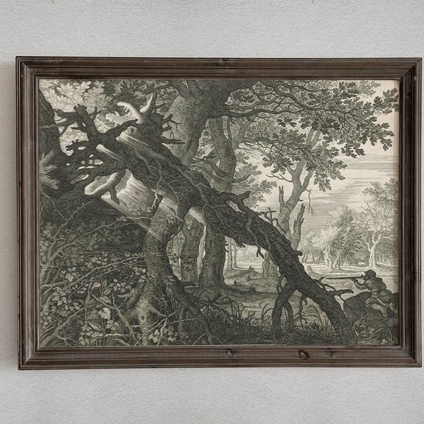 Vintage Moody Trees Wall Art | Antique Etching Art Print | Dark Country Gothic Decor | Cottagecore Instant Download | Light Academia | S233