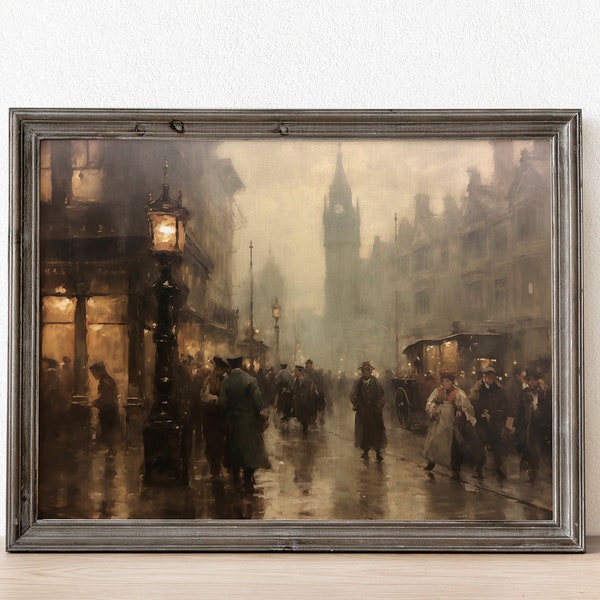 Victorian London City Street Scene Printable | Vintage Moody Aesthetic Wall Art | Dark Academia Digital Download Print | S278