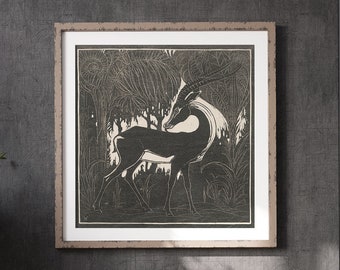 Vintage Animal Printable Wall Art | Moody African Wildlife Antelope Print | Gothic Gallery Wall Decor | Cottagecore Instant Download | S198