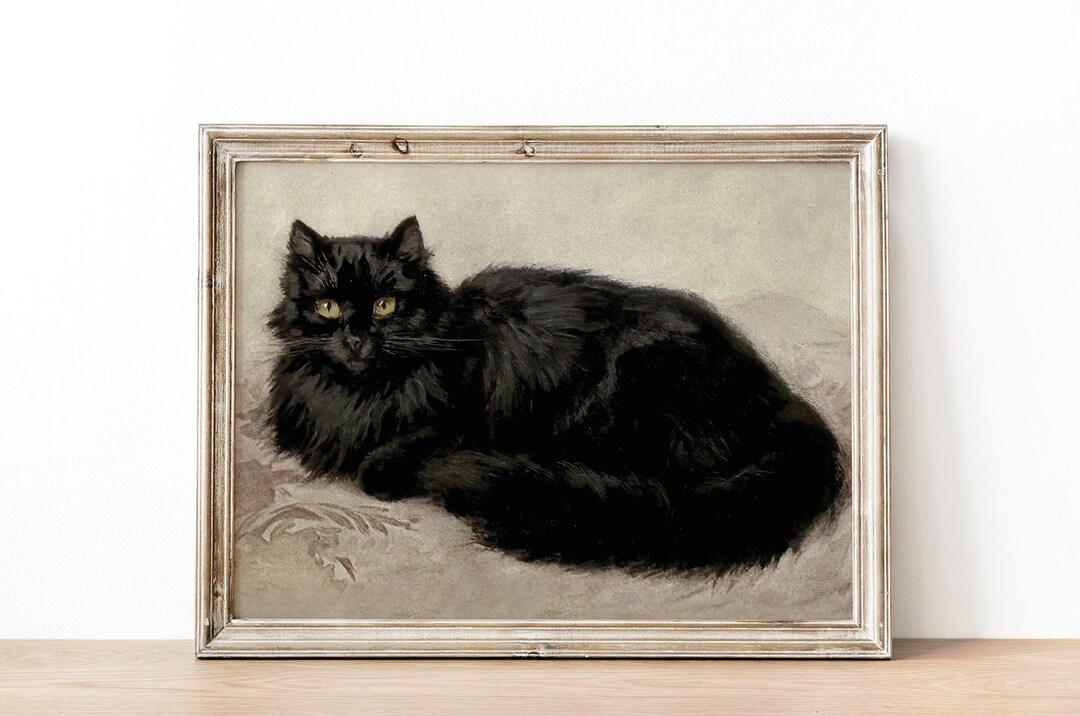 Vintage Black Cat Halloween Printable Wall Art | Witchy Occult Print ...