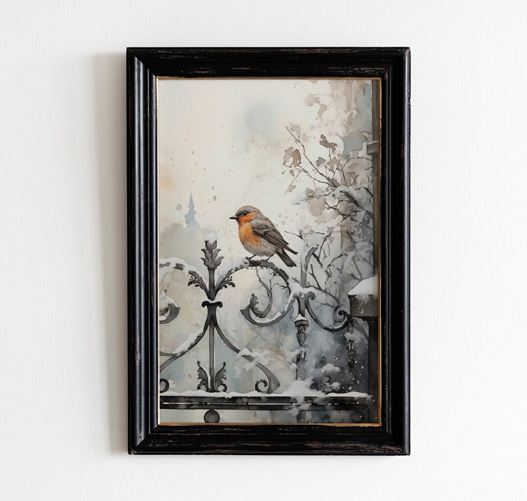 Robin Redbreast Printable Christmas Watercolour Wall Art Vintage Winter ...