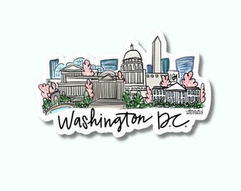 Pegatina del horizonte de Washington D.C.: vinilo impermeable de recuerdo de paisaje urbano
