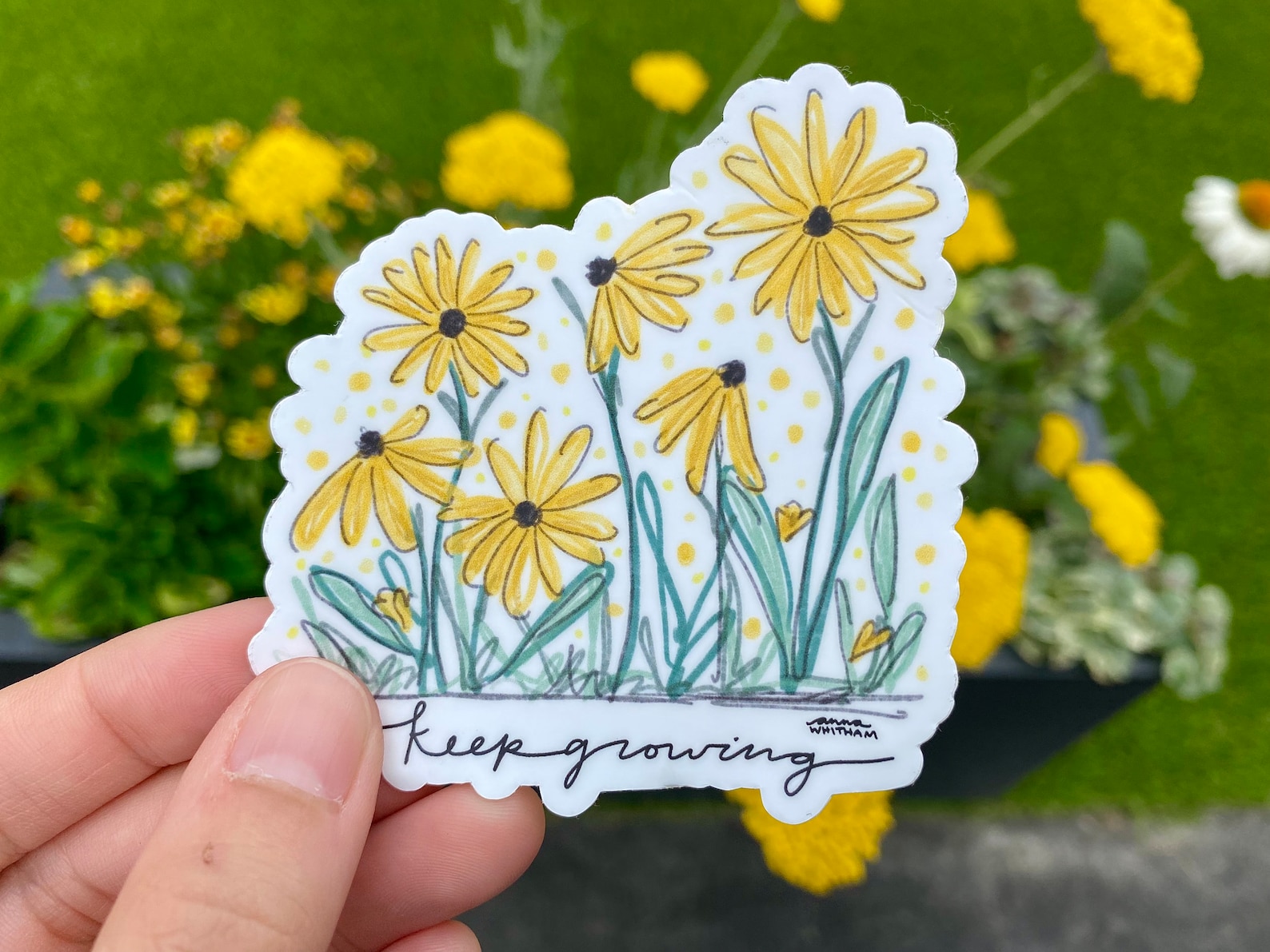 Grow Sticker Keep Growing Sticker: Yellow Flowers, Waterproof Vinyl Decal - Etsy