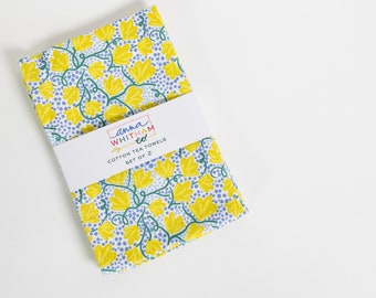 Paños de cocina de algodón con estampado floral amarillo: decoración rústica moderna (juego de 2)