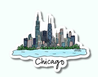 Chicago Skyline Sticker, Cute Vinyl Decal - City Souvenir