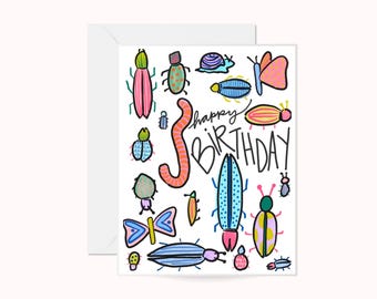 Carte de voeux d'anniversaire drôle d'insecte pour les enfants