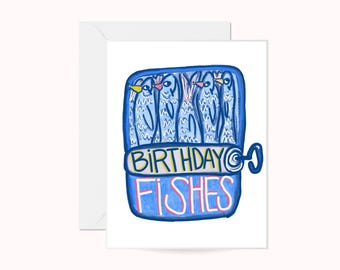 Carte de voeux Sardines poisson Carte d'anniversaire Anniversaire d'enfants Carte de voeux drôle Cartes effrayantes Souhaits d'anniversaire mignons